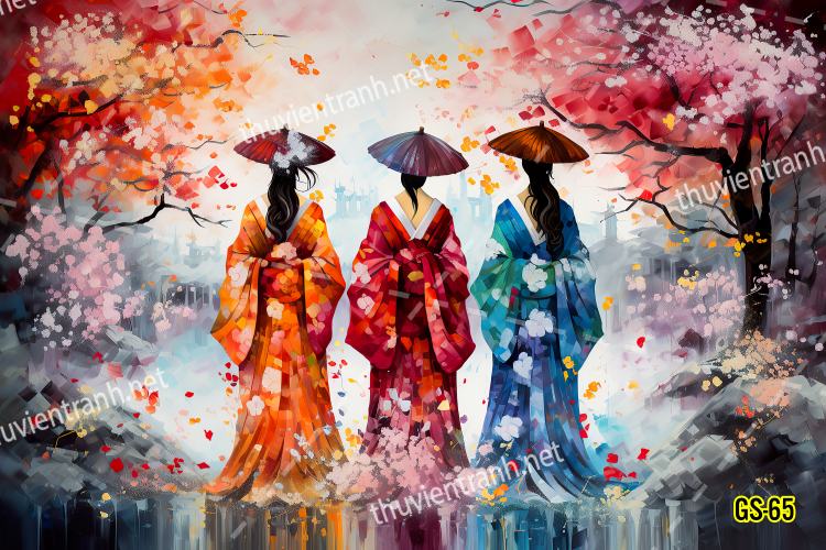 Tranh dán tường hoa cô gái Geisha Nhật Bản-GS-65 - Tranh tường chất lượng cao
